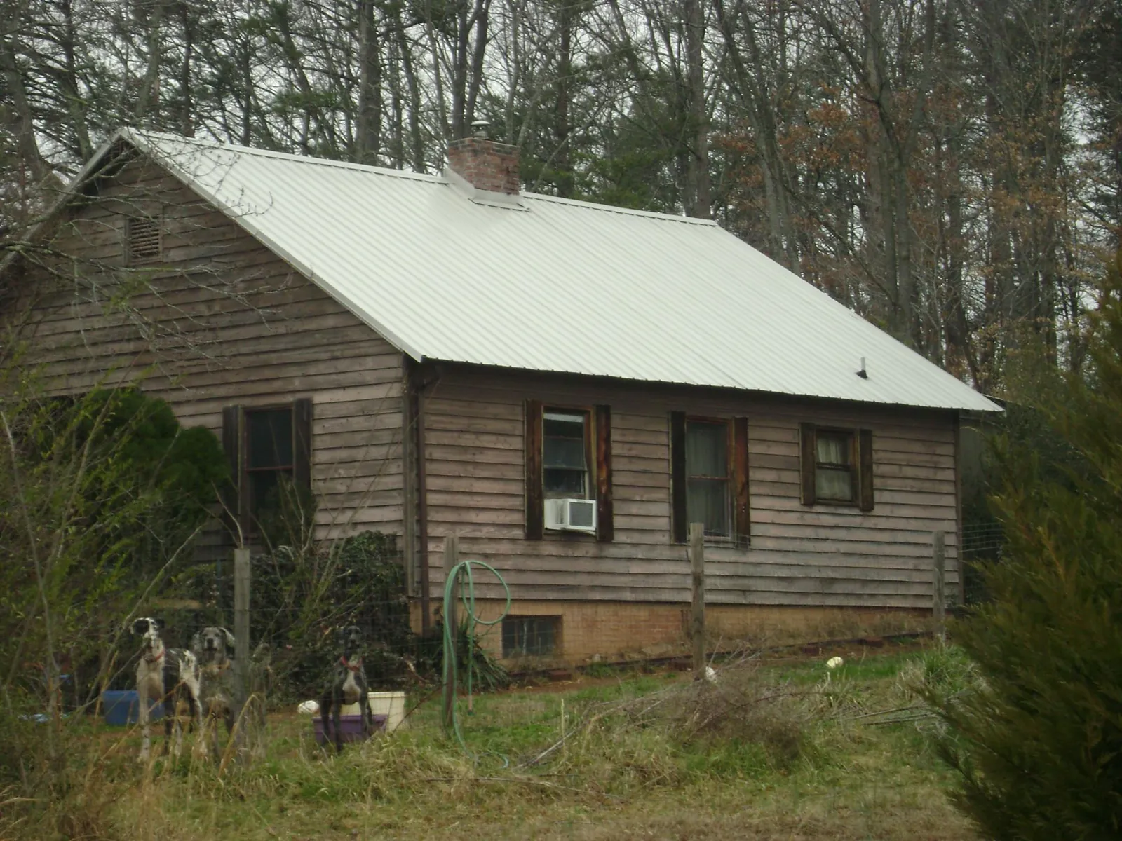 White metal roof on an old wood sided farmhouse, from a Asphalt Shingle Roof Repair job in Cheraw